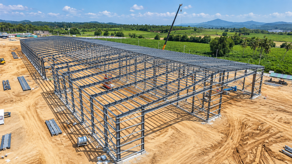 8,800 m² Steel Structure Paint Workshop with Four 5-Ton Overhead Cranes in Thailand