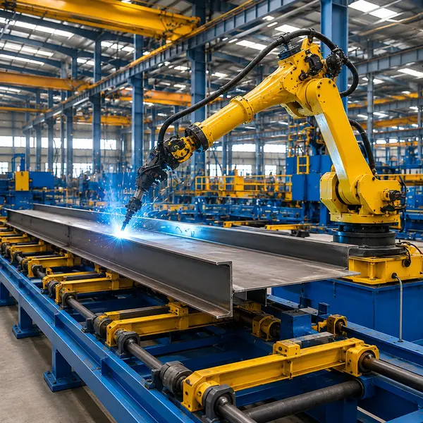Automated welding robot in the Xinguangzheng steel structure workshop